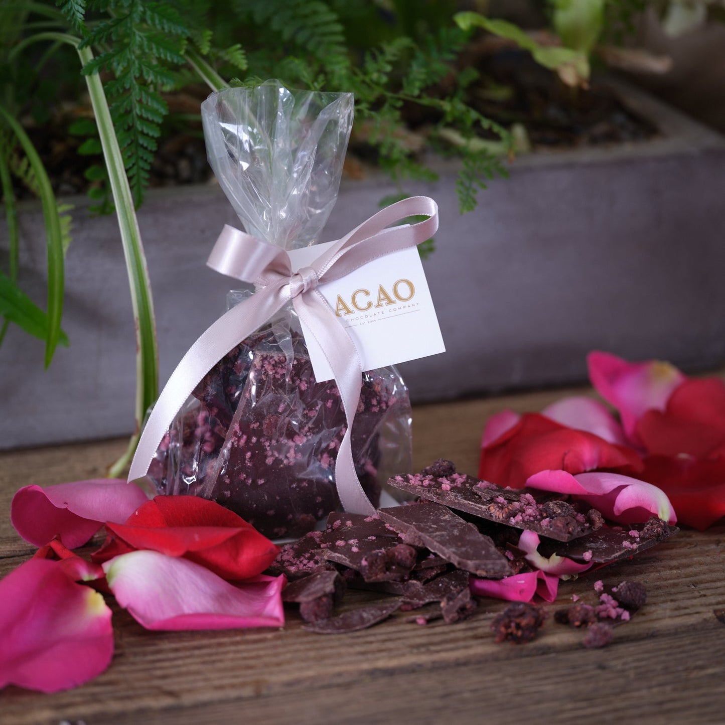 Cacao Raspberry Rose Chocolate Bark